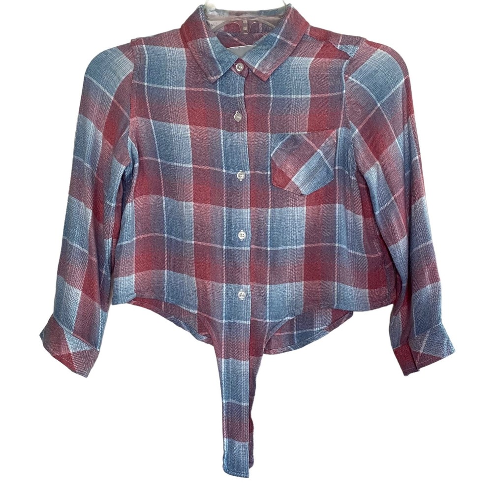 RAILS kids girl's size 8 9 Valerie laguna rose plaid tie waist flannel top shirt